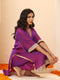 Women's Plum Kurta with Pyjama and Laces 2 Piece Set | A-Line, V Neck, 3/4 Sleeves, Pyjama, Festive Wear, (Satin)