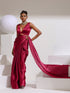 Wine Galaxy Organza Saree with Beads and Self Blouse Fabric
