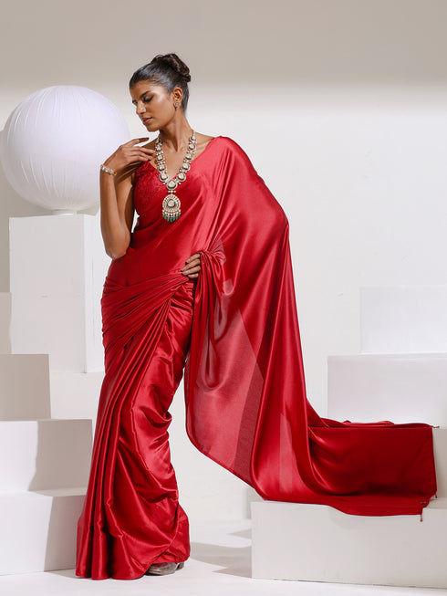Big Apple Satin Saree with Beads and Embroidered Blouse Fabric