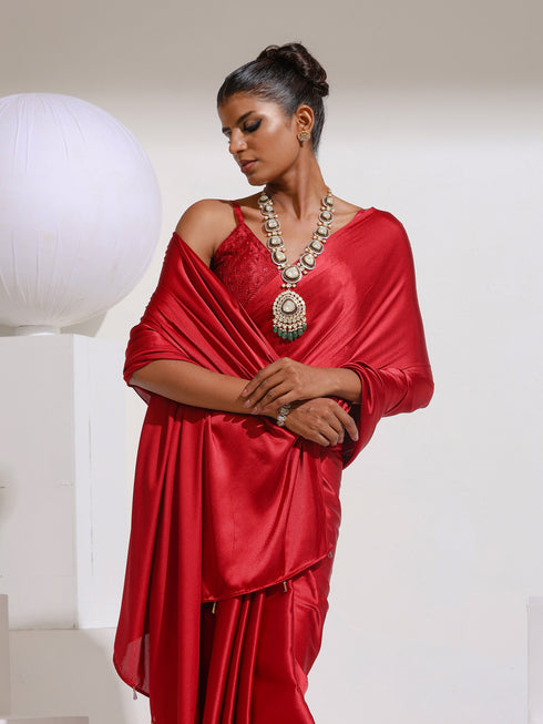 Big Apple Satin Saree with Beads and Embroidered Blouse Fabric
