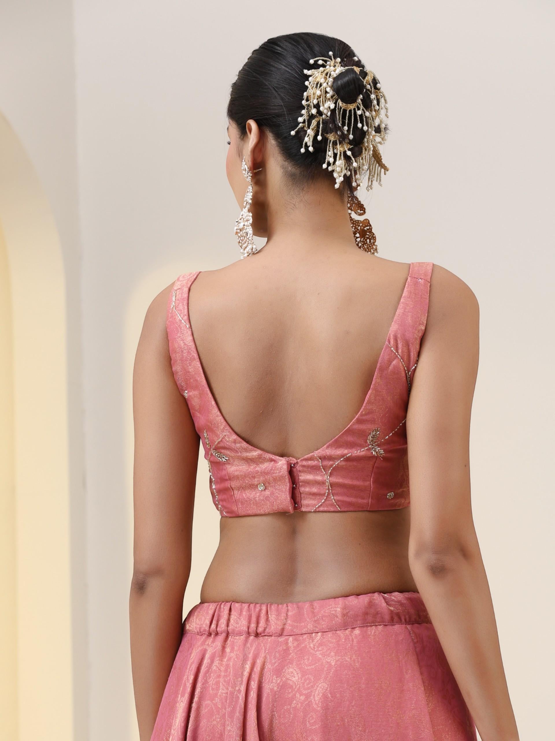 3 pc SET - Pink Paisley Sharara Lehenga with Cut Dana Embroidery on Blouse Fabric and Dupatta