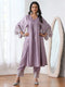 Women’s Lilac Suit Set with Pant | 2 Pc Set, A-Line, Swiss Embroidery on Sleeves, 3/4 Sleeve, Work Wear, Casual (PRF'T Lux Duchess Satin Fabric)