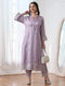 Women’s Lilac Suit Set with Pant | 2 Pc Set, A-Line, Swiss Embroidery on Sleeves, Work Wear, Casual (PRF'T Lux Duchess Satin Fabric)