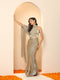 Lunar Ice Metallic Satin Saree with Blouse Fabric