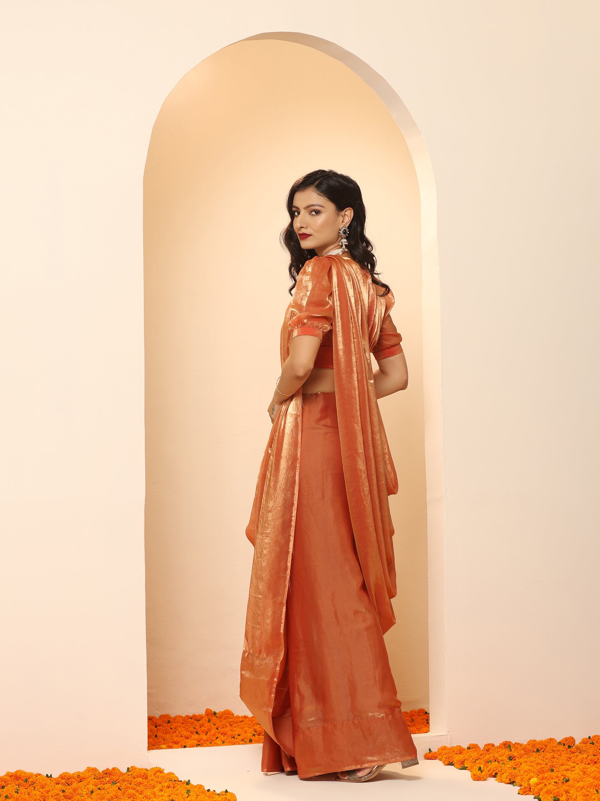Copper Age Metallic Satin Saree with Blouse Fabric