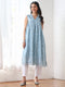Women’s Blue All Over Schffli Kurta | 1 Pc, Gathered Design, Allover Schiffli Embroidery, Sleeveless, Work Wear, Festive Party Wear (PRF'T Lux Duchess Satin Fabric)