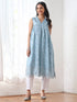 Women’s Blue All Over Schffli Kurta | 1 Pc, Gathered Design, Allover Schiffli Embroidery, Sleeveless, Work Wear, Festive Party Wear (PRF'T Lux Duchess Satin Fabric)