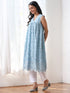 Women’s Blue All Over Schffli Kurta | 1 Pc, Gathered Design, Allover Schiffli Embroidery, Sleeveless, Work Wear, Festive Party Wear (PRF'T Lux Duchess Satin Fabric)