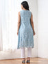 Women’s Blue All Over Schffli Kurta | 1 Pc, Gathered Design, Allover Schiffli Embroidery, Sleeveless, Work Wear, Festive Party Wear (PRF'T Lux Duchess Satin Fabric)