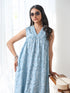 Women’s Blue All Over Schffli Kurta | 1 Pc, Gathered Design, Allover Schiffli Embroidery, Sleeveless, Work Wear, Festive Party Wear (PRF'T Lux Duchess Satin Fabric)