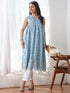 Women’s Blue All Over Schffli Kurta | 1 Pc, Gathered Design, Allover Schiffli Embroidery, Sleeveless, Work Wear, Festive Party Wear (PRF'T Lux Duchess Satin Fabric)