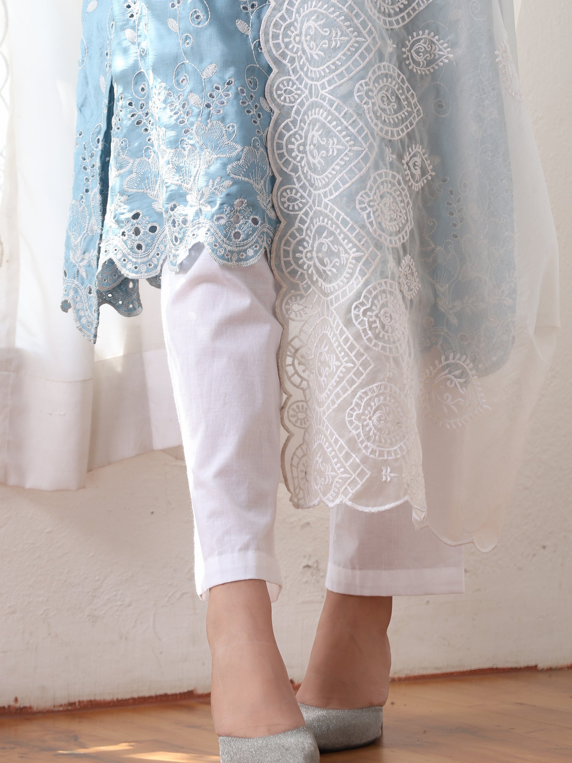 Women’s White on White Organza Dupatta | 1 Pc, Beetle Design Embroidery, Festive Party Wear