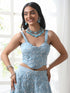 Women’s Blue Suit Set with Corset, Palazzo & Jacket | 3 Pc Set, Allover Schiffli Embroidery, Sleeveless, Festive Party Wear (PRF'T Lux Duchess Satin Fabric)