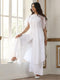 Women’s White Suit Set with Net Sleeves and Palazzo | 2 Pc Set, Halter Neck, Embroidered Net Detailing, Sleeveless, Festive Party Wear (100% Cotton Cambric Extra Soft Breathable Fabric)