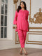 Women’s Pink Beaded Suit Set with Pant | 2 Pc Set, Paneled Design, Beaded Detailing, 3/4th Sleeves, Festive Party Wear (Viscose Breathable Soft Natural Fabric)
