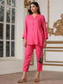 Women’s Pink Beaded Suit Set with Pant | 2 Pc Set, Paneled Design, Beaded Detailing, 3/4th Sleeves, Festive Party Wear (Viscose Breathable Soft Natural Fabric)