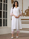 Women’s White Pink Schffli Kurta | 1 Pc, Schiffli Swiss Embroidery on Sleeve,  Work Wear, Casual (100% Cotton Cambric Extra Soft Breathable Fabric)