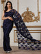 Women’s Northern Lights Blue Saree with Blouse Fabric | 2 Pc Set, Satin and Net Fabric, Chantilly Lace Detailing, Festive Party Wear