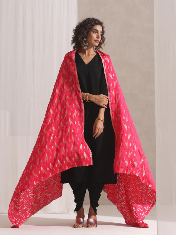 Fuchsia Bird Jacquard Dupatta