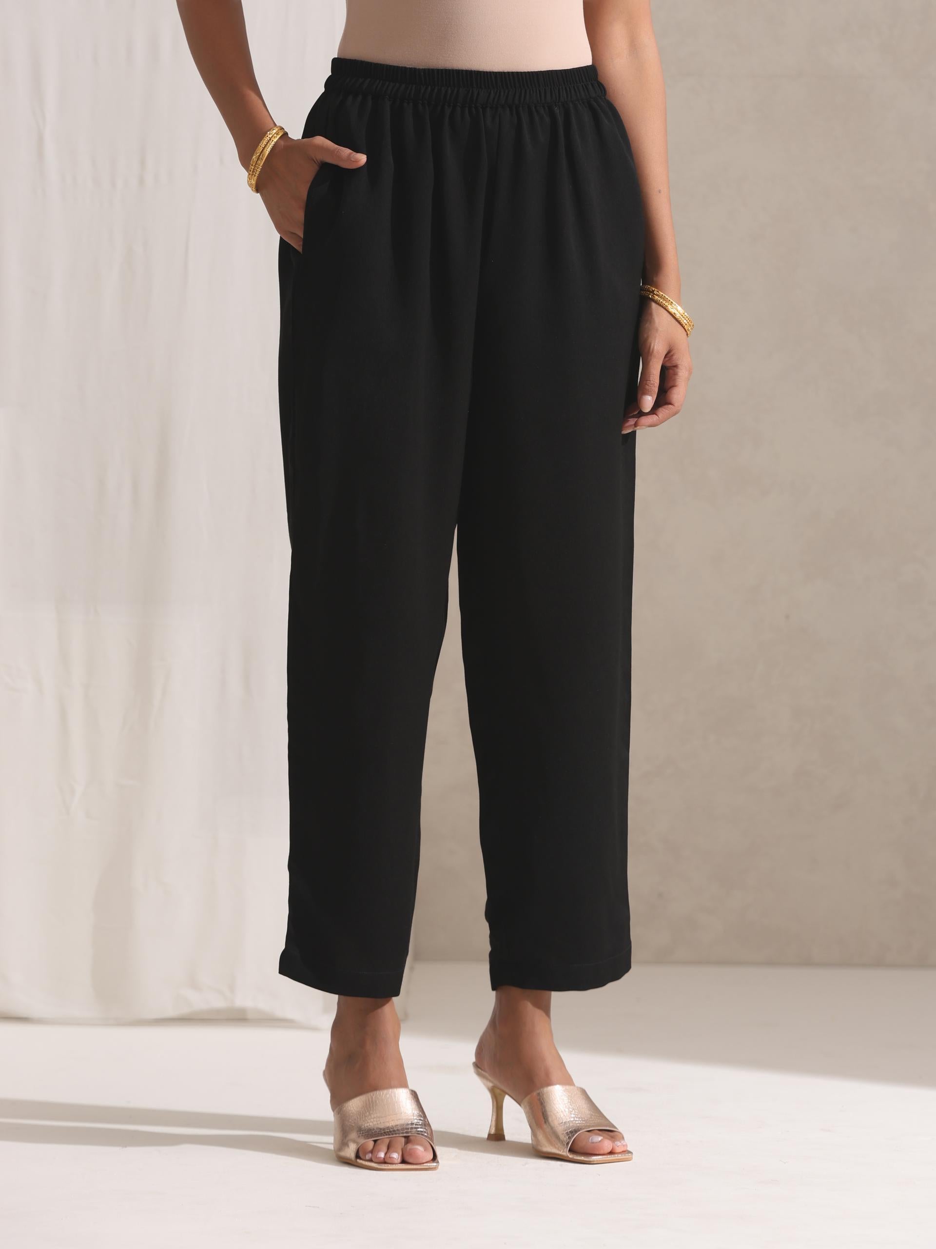 Women's Black Korean Embroidered Kaftan with Pyjama 2 Piece Set | Kaftan Fit, Round Neck, Long Sleeves, Work Wear, Casual Wear (Korean Fabric)