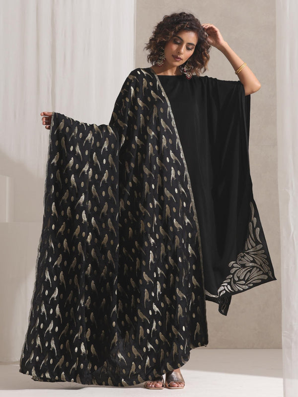 Black Gold Bird Jacquard Dupatta