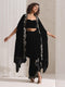 Women's Juicy Black Velvet Dhoti and Jacket with Embroidery and Blouse 3 Piece Set | Jacket Style, Round Neck, Full Sleeves, Dhoti, Festive Wear, Party Wear (Velvet)
