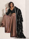 Women's Arabian Glamour Gold Metallic Sharara with Velvet Blouse and Beaded Black Shawl 3 Piece Set | Sharara, V Neck, Full Sleeve, Shawl, Festive Wear, (Metallic Velvet)