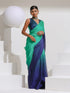Parrot & Navy Chiffon Ombre Saree with Beads and Self-Blouse Fabric