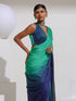 Parrot & Navy Chiffon Ombre Saree with Beads and Self-Blouse Fabric