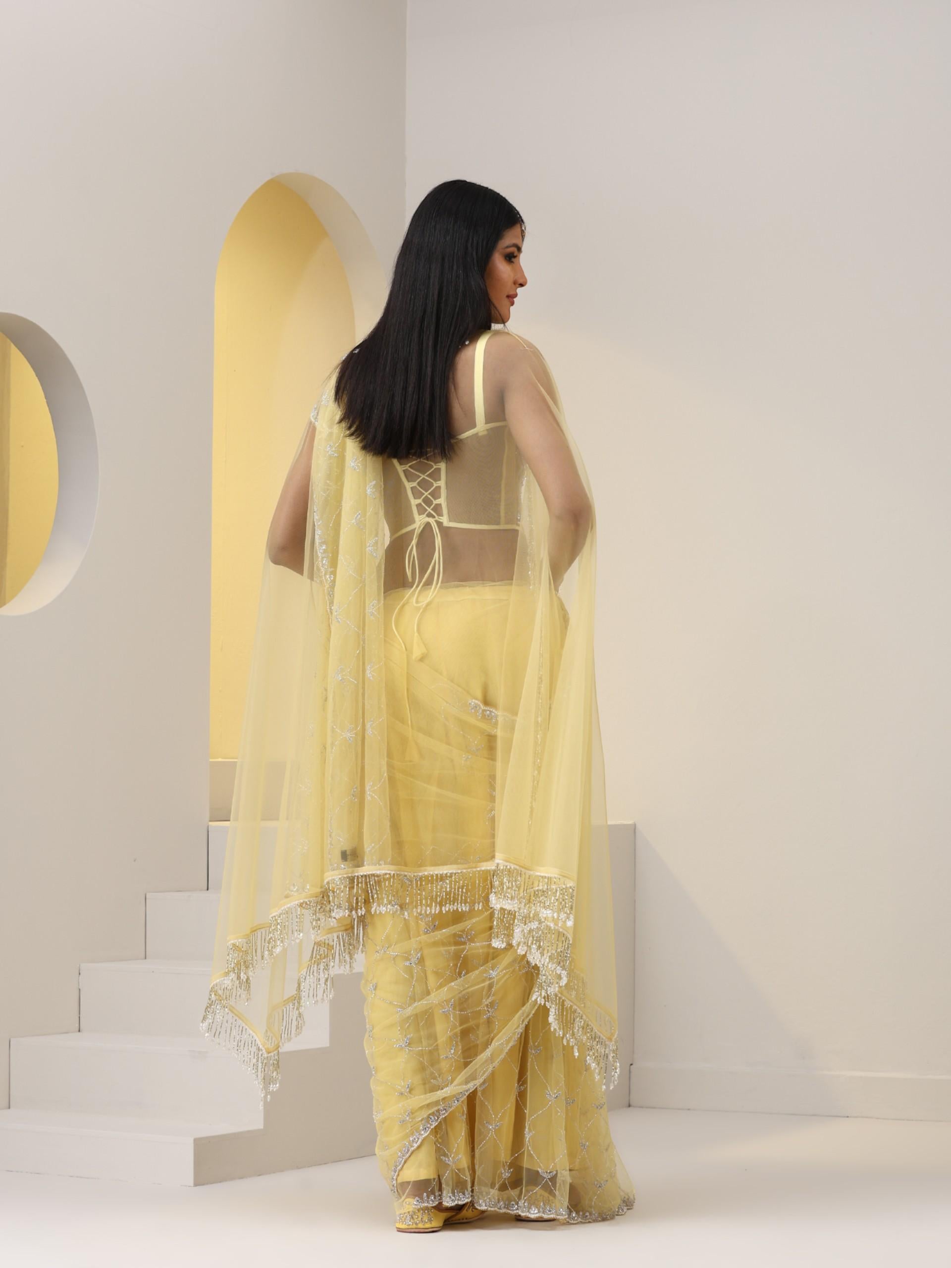 Yellow Net Jacket with Lace