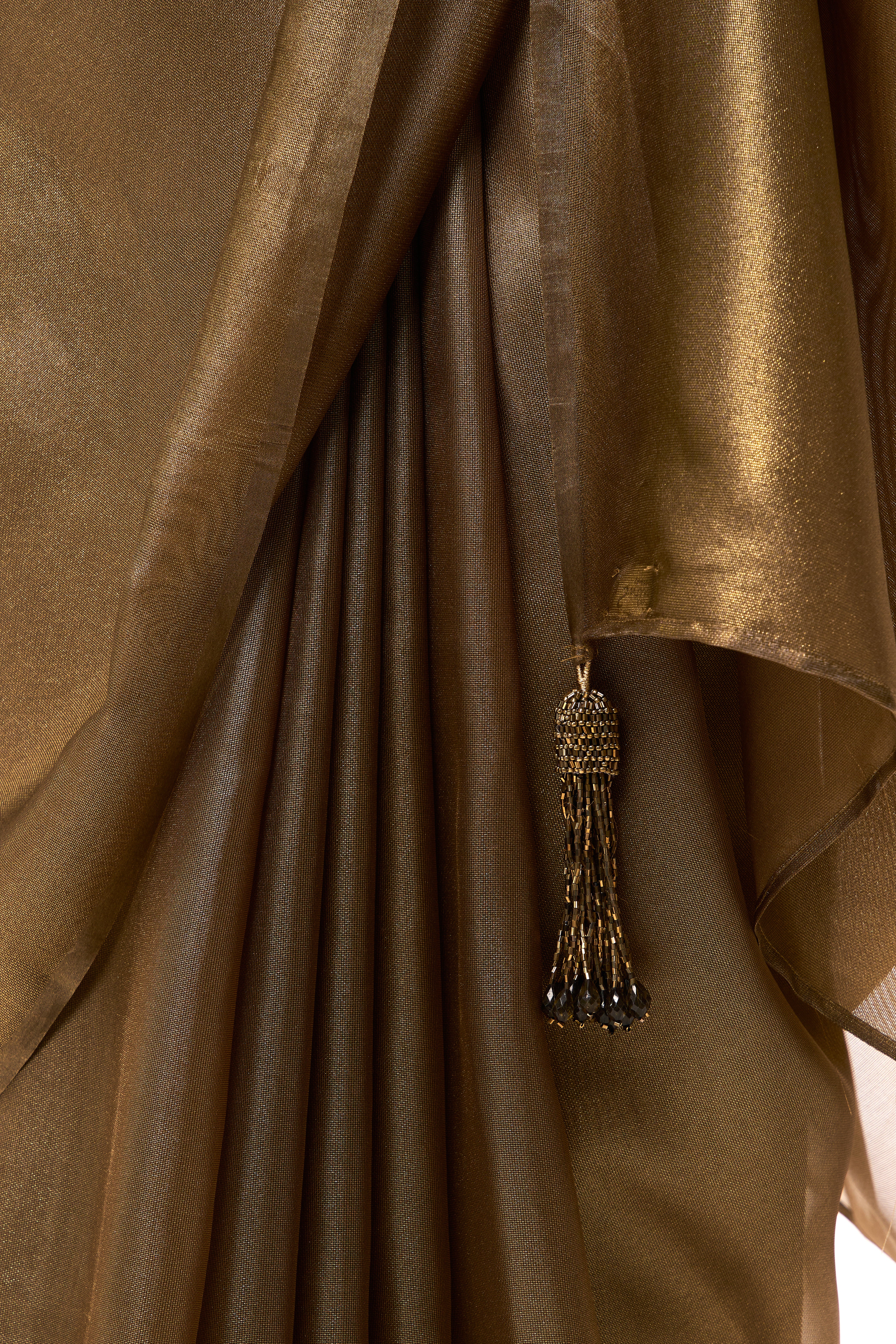 Bronze Foil Organza Saree with Embroidered Blouse Fabric