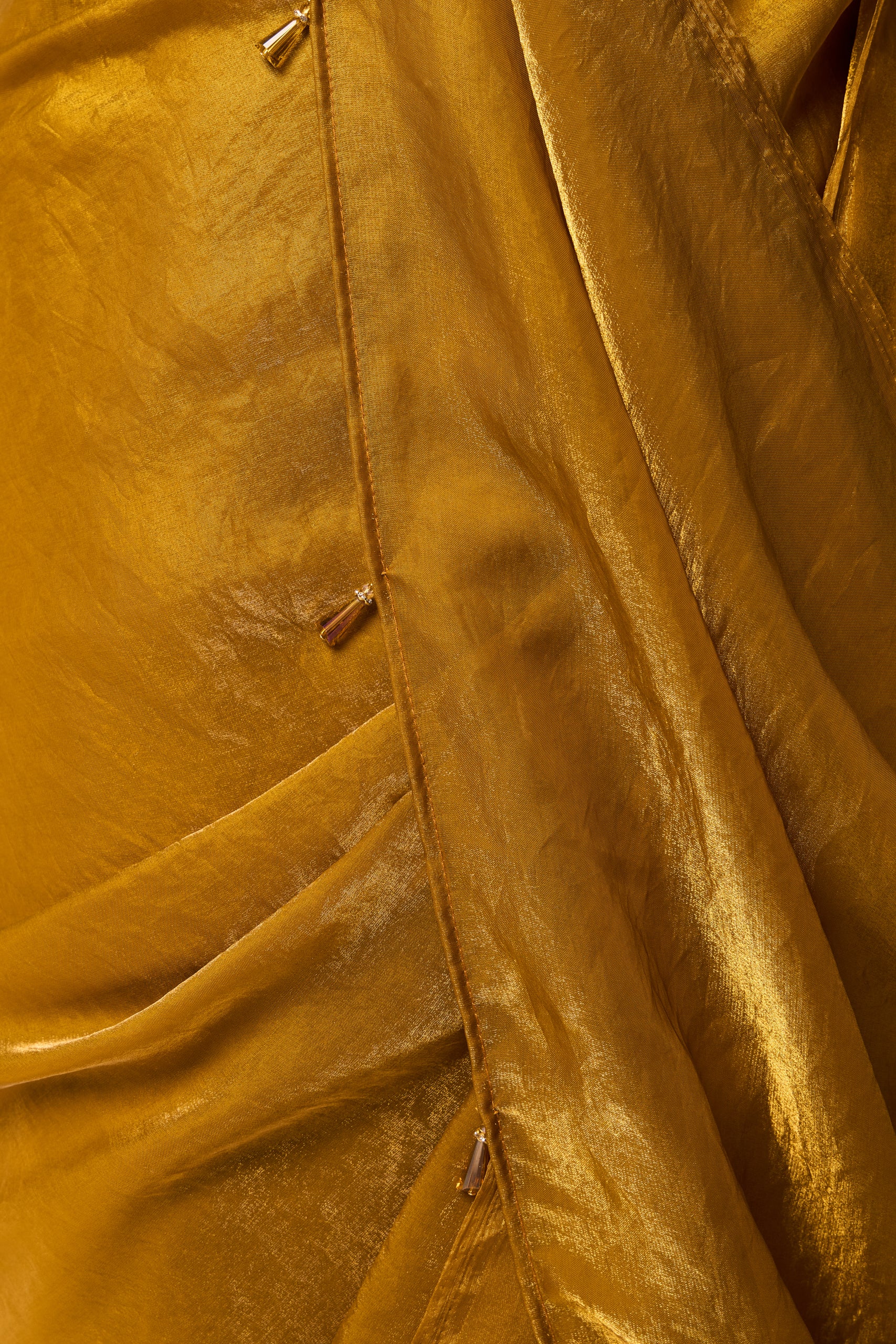 Yellow Metallic Satin Saree with Yellow Sequin Readymade Blouse