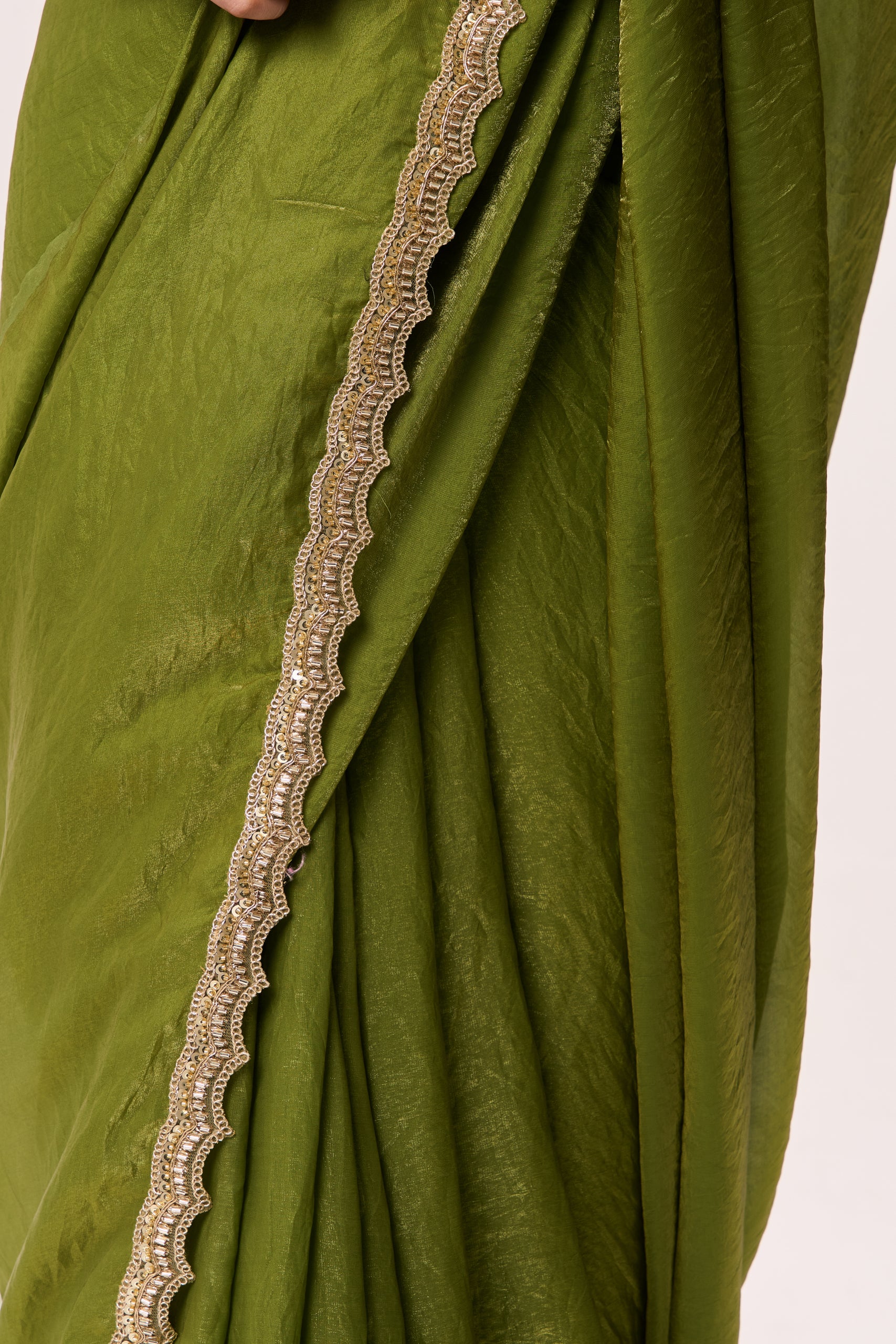 High on Henna Metallic Satin Saree with Yellow Sequin Readymade Blouse