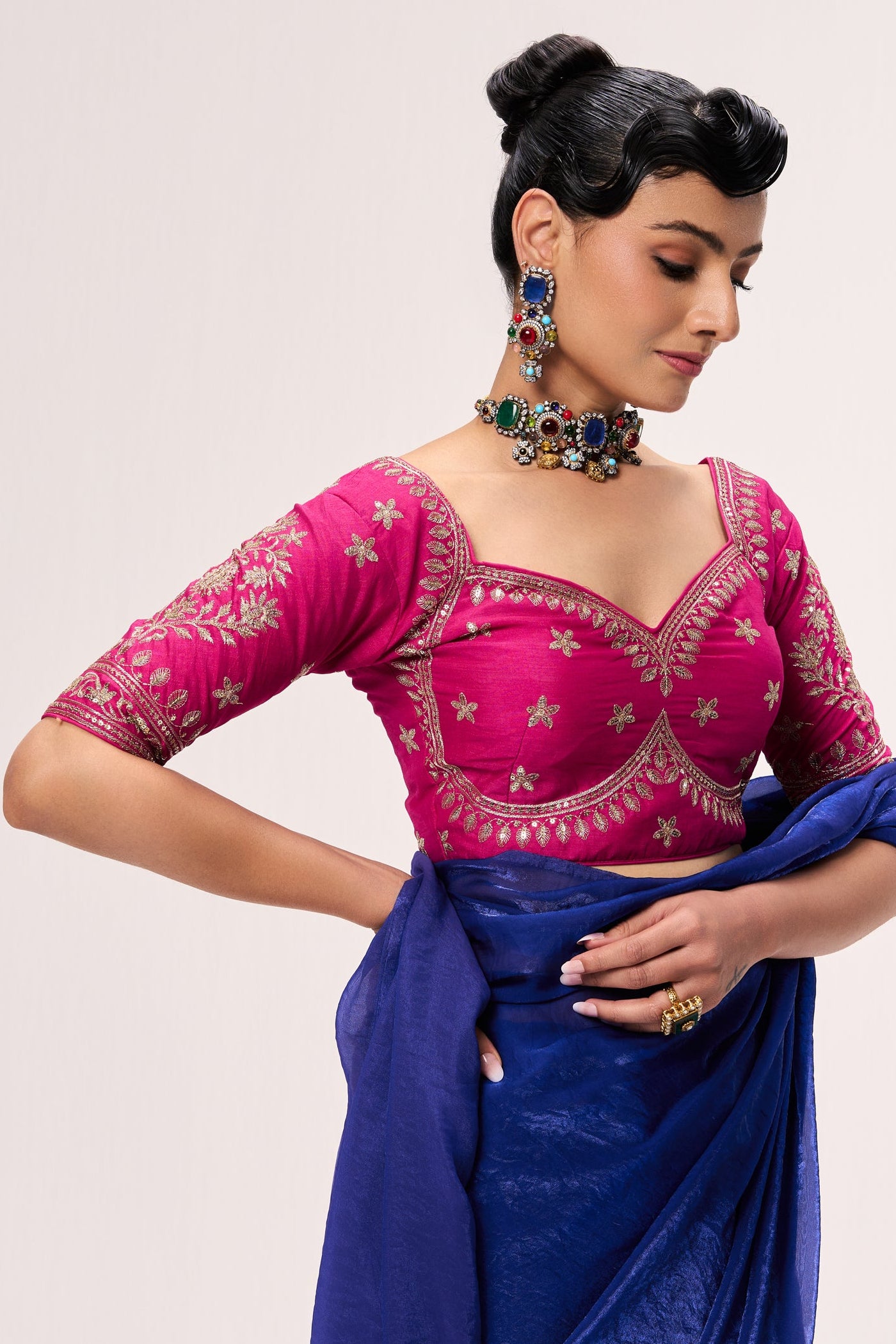 Woven Georgette Saree with Embroidered Ready-to-Wear Blouse