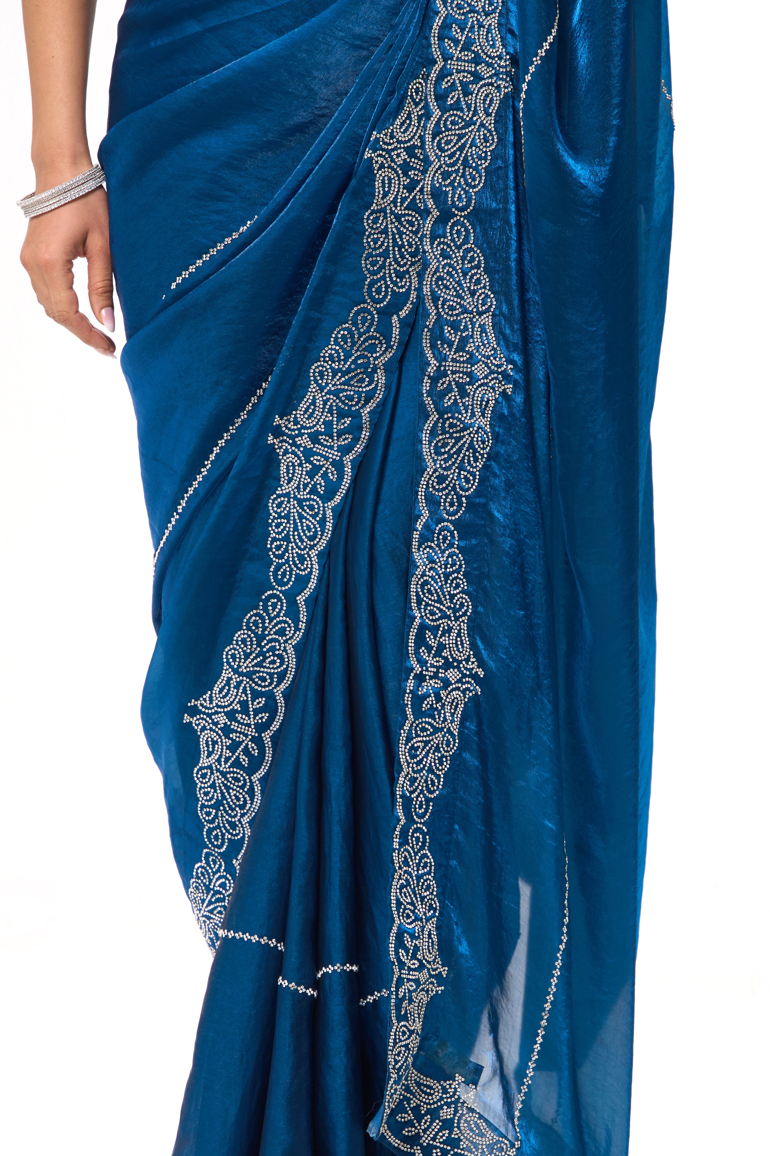 Real Deal Bright Blue Diamonds Metallic Satin Saree with Blouse Fabric