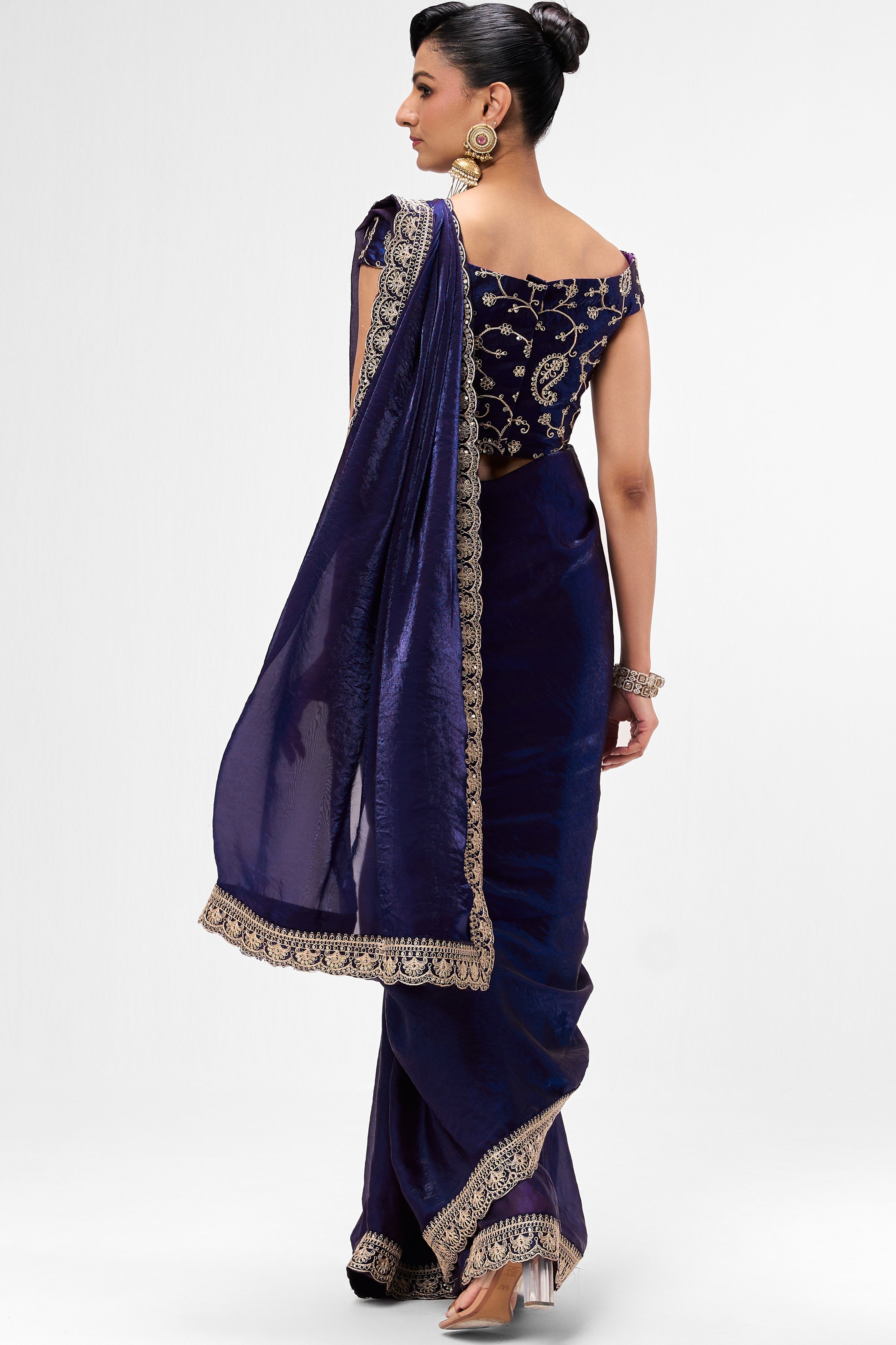 Amythyst Embroidered Metallic Satin Saree with Blouse Fabric