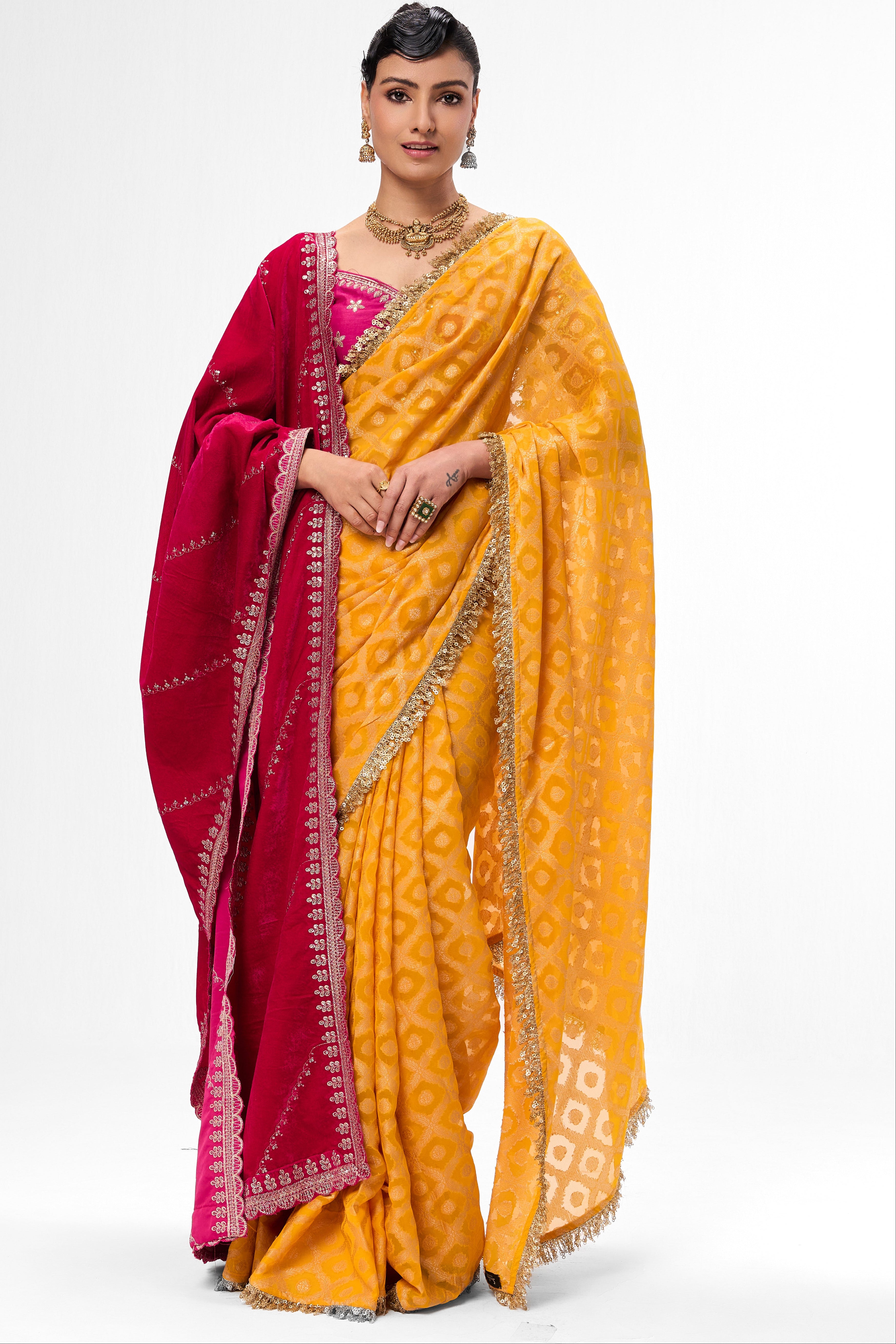 Fuschia Diagonal Stripes Velvet Embroidered Shawl