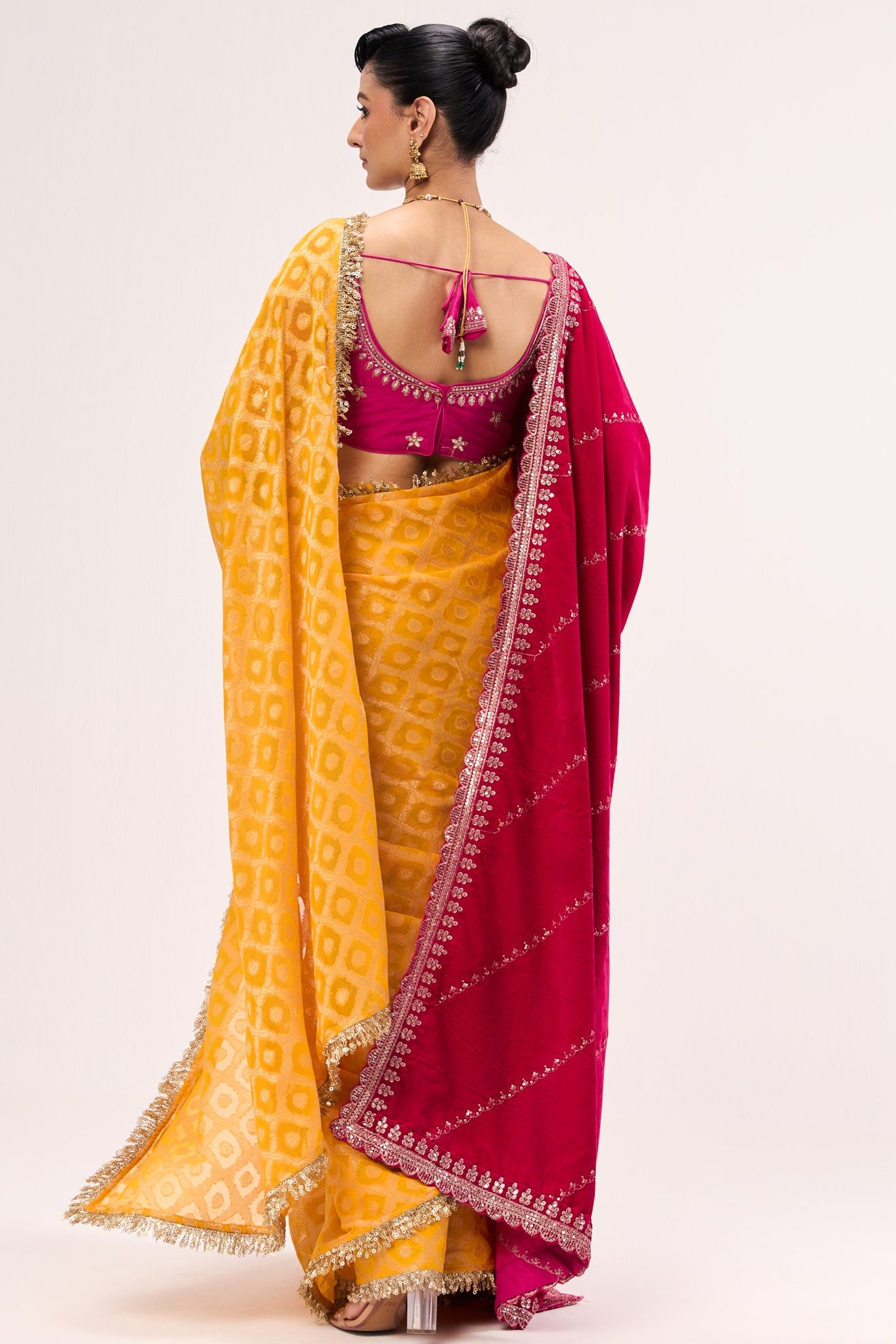 Woven Georgette Saree with Embroidered Ready-to-Wear Blouse