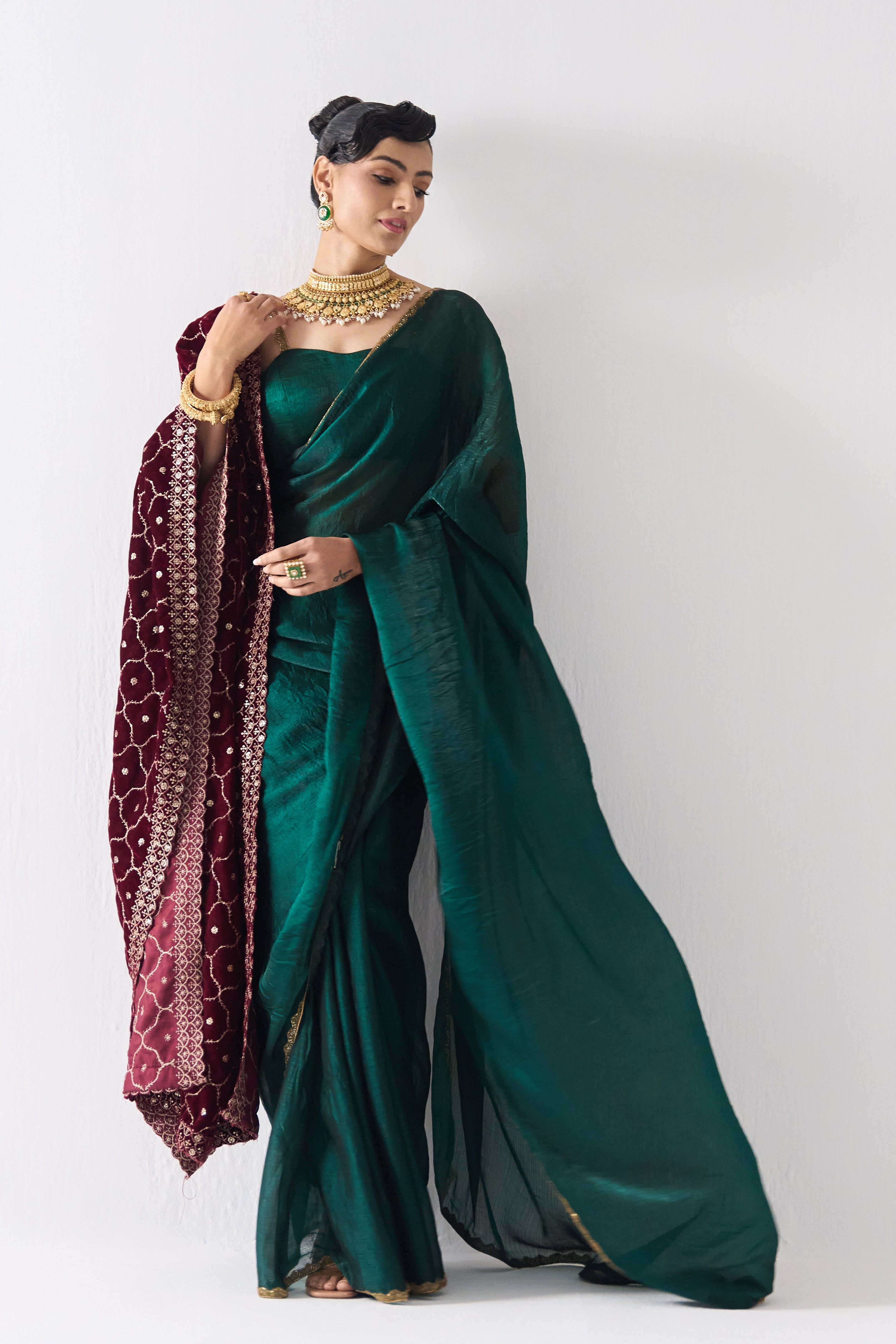 Maroon Jaal Embroidered Velvet Shawl