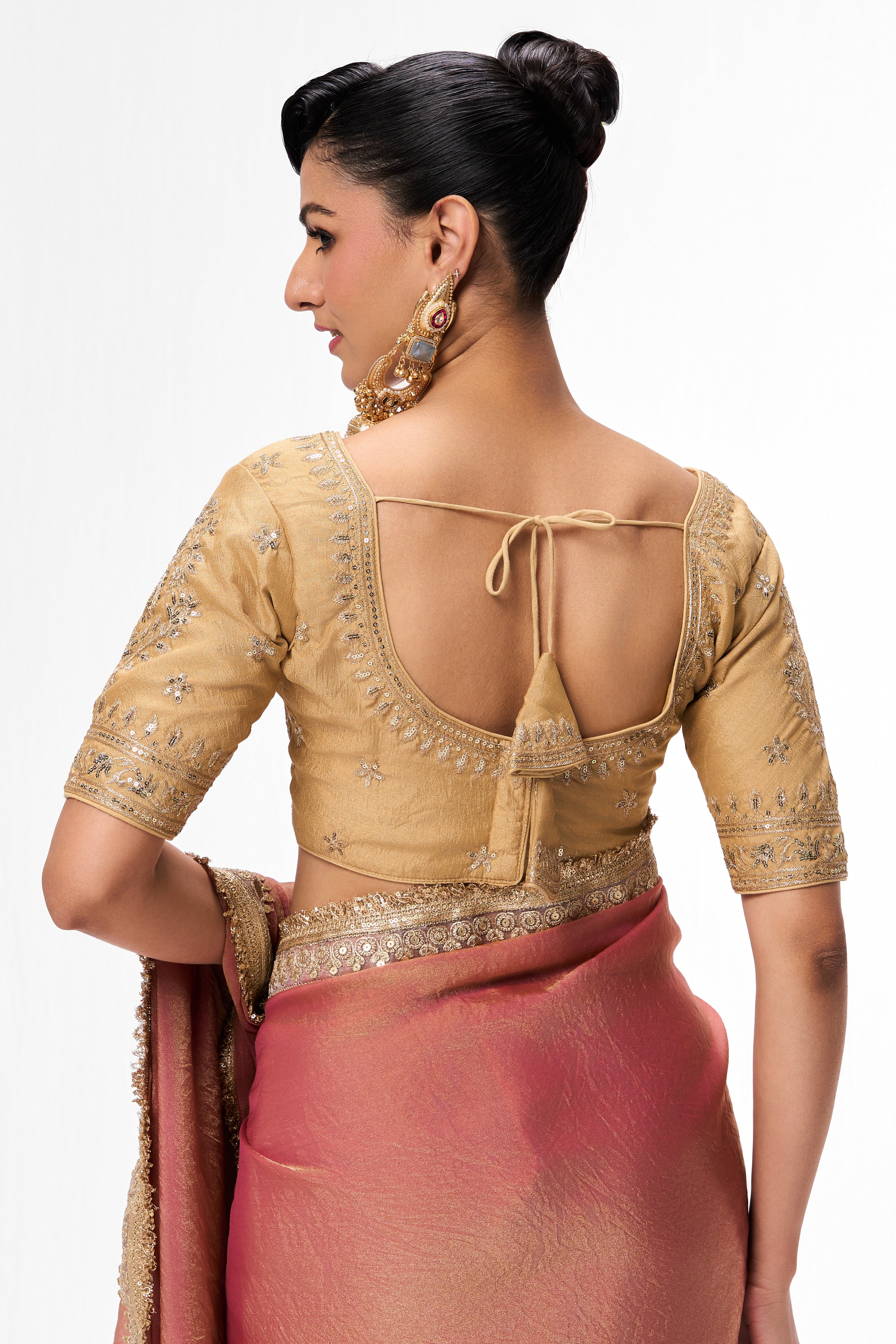 Cream Embroidered Sabya Blouse – Free-Size Adjustable 32 – 40 inches