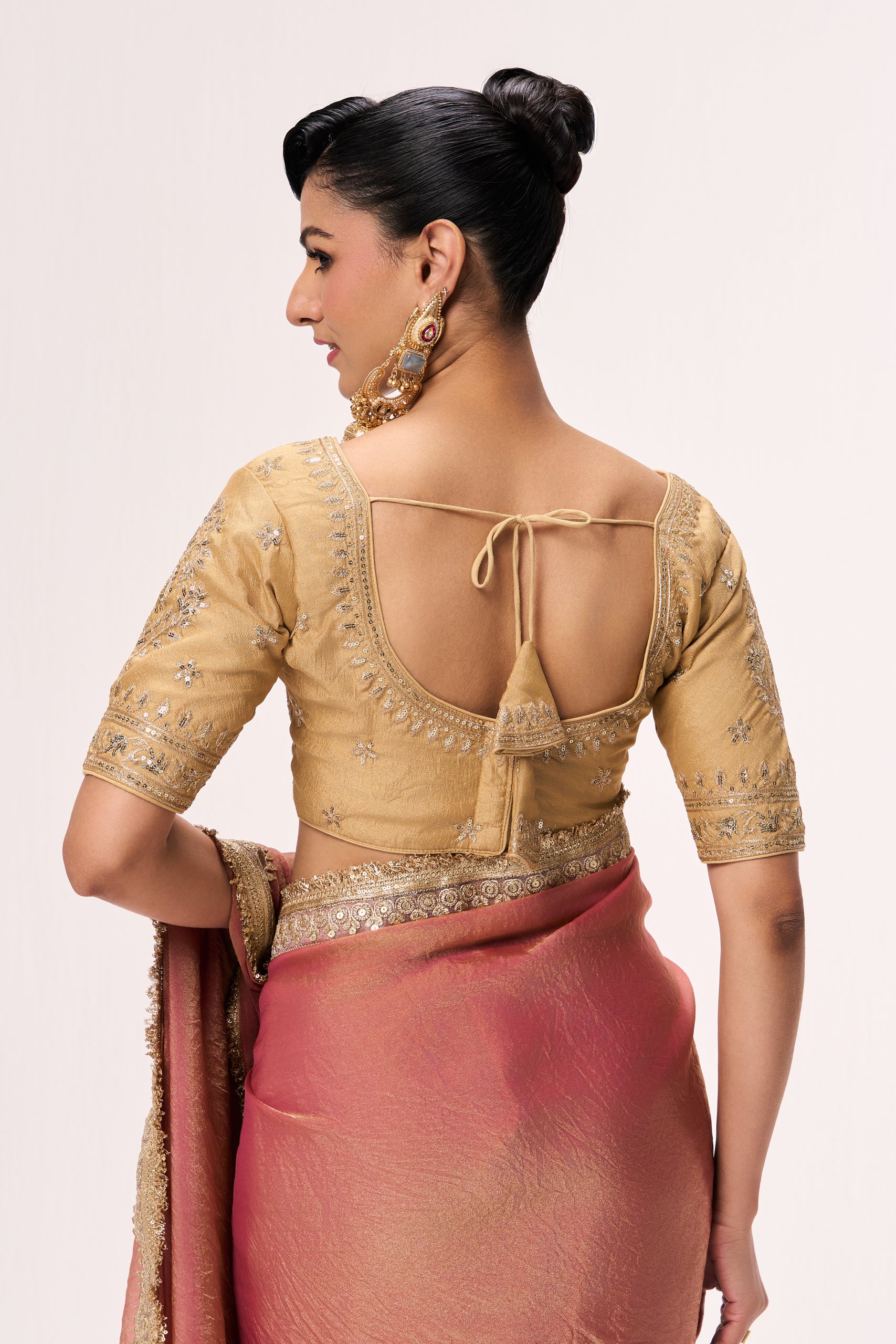 Cream Embroidered Sabya Blouse – Free-Size Adjustable 32 – 40 inches