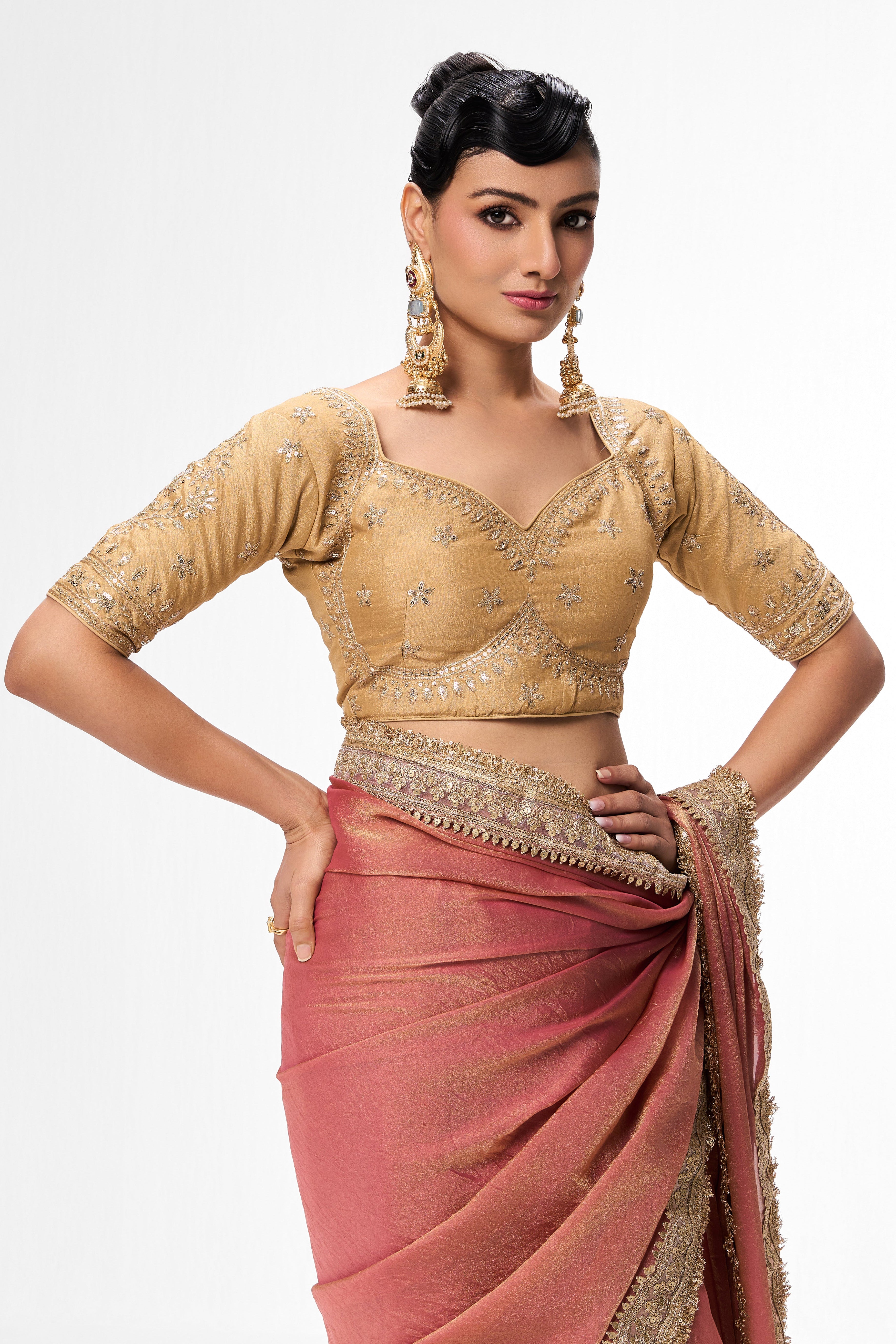 Cream Embroidered Sabya Blouse – Free-Size Adjustable 32 – 40 inches