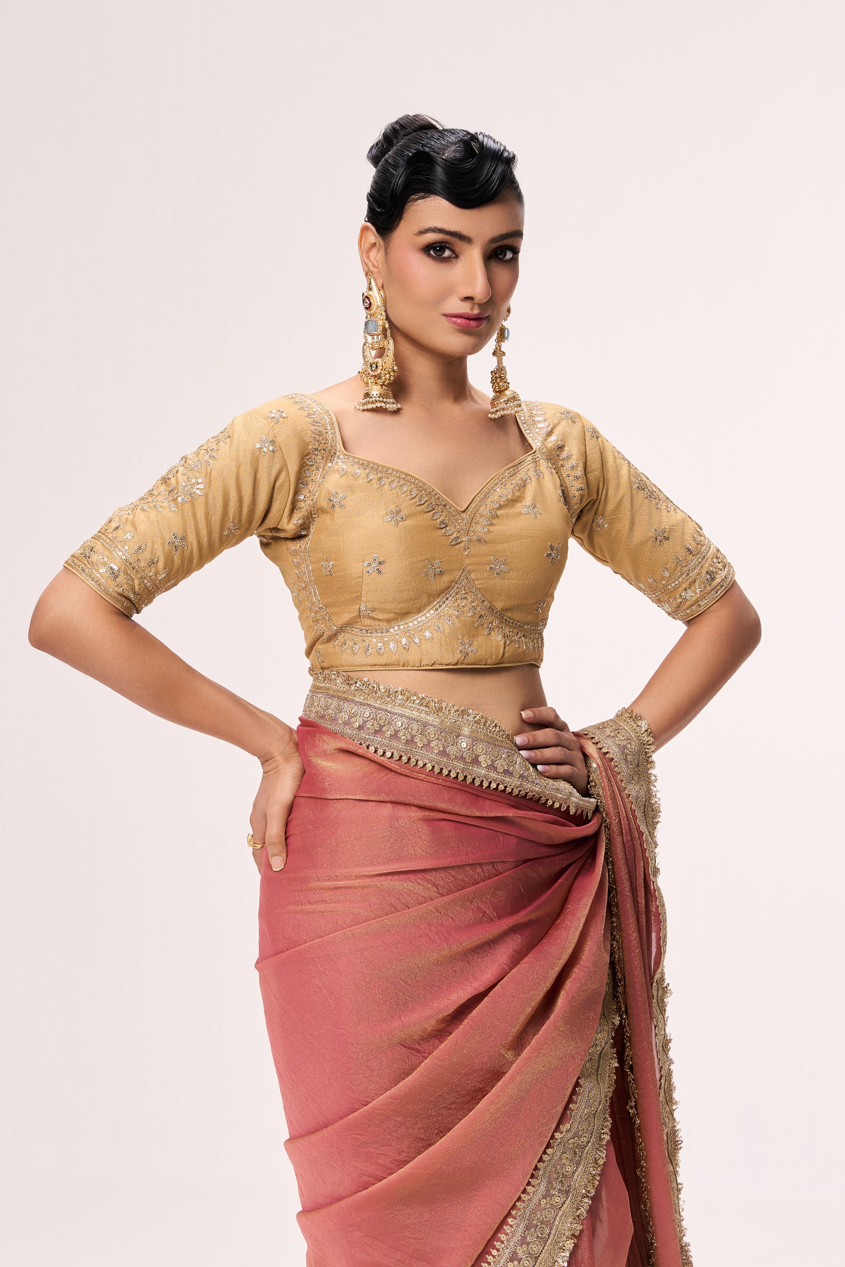 Cream Embroidered Sabya Blouse – Free-Size Adjustable 32 – 40 inches