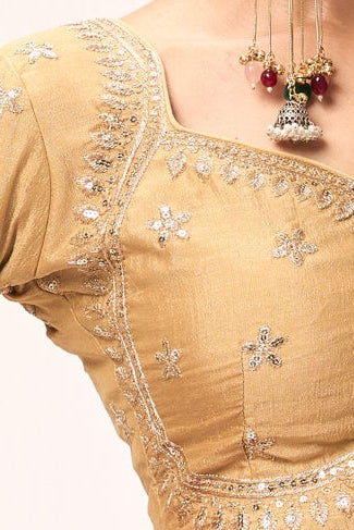 Pink Gold Stripes Chiffon Saree with Sabya Cream Embroidered Readymade Blouse