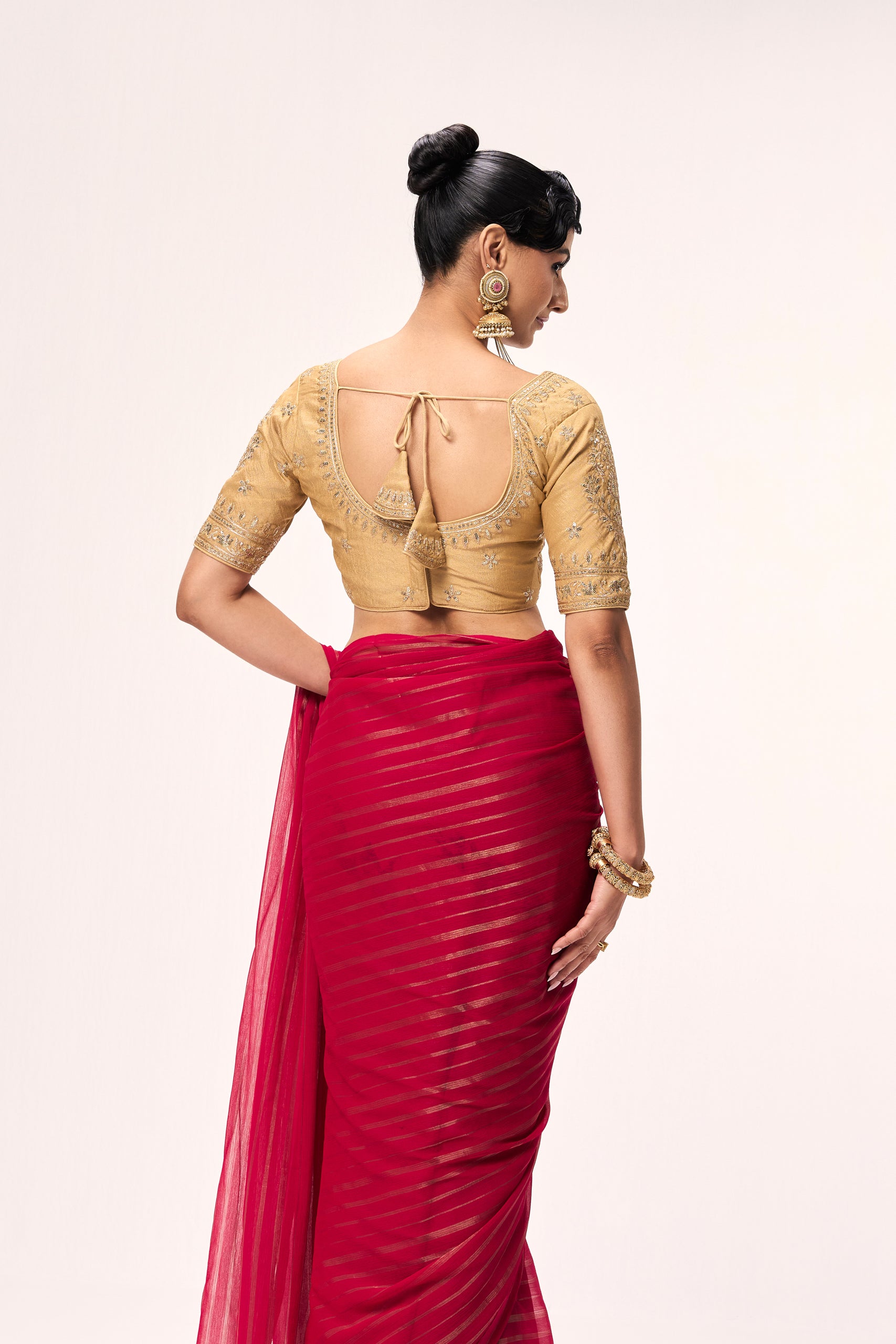 Cream Embroidered Sabya Blouse – Free-Size Adjustable 32 – 40 inches