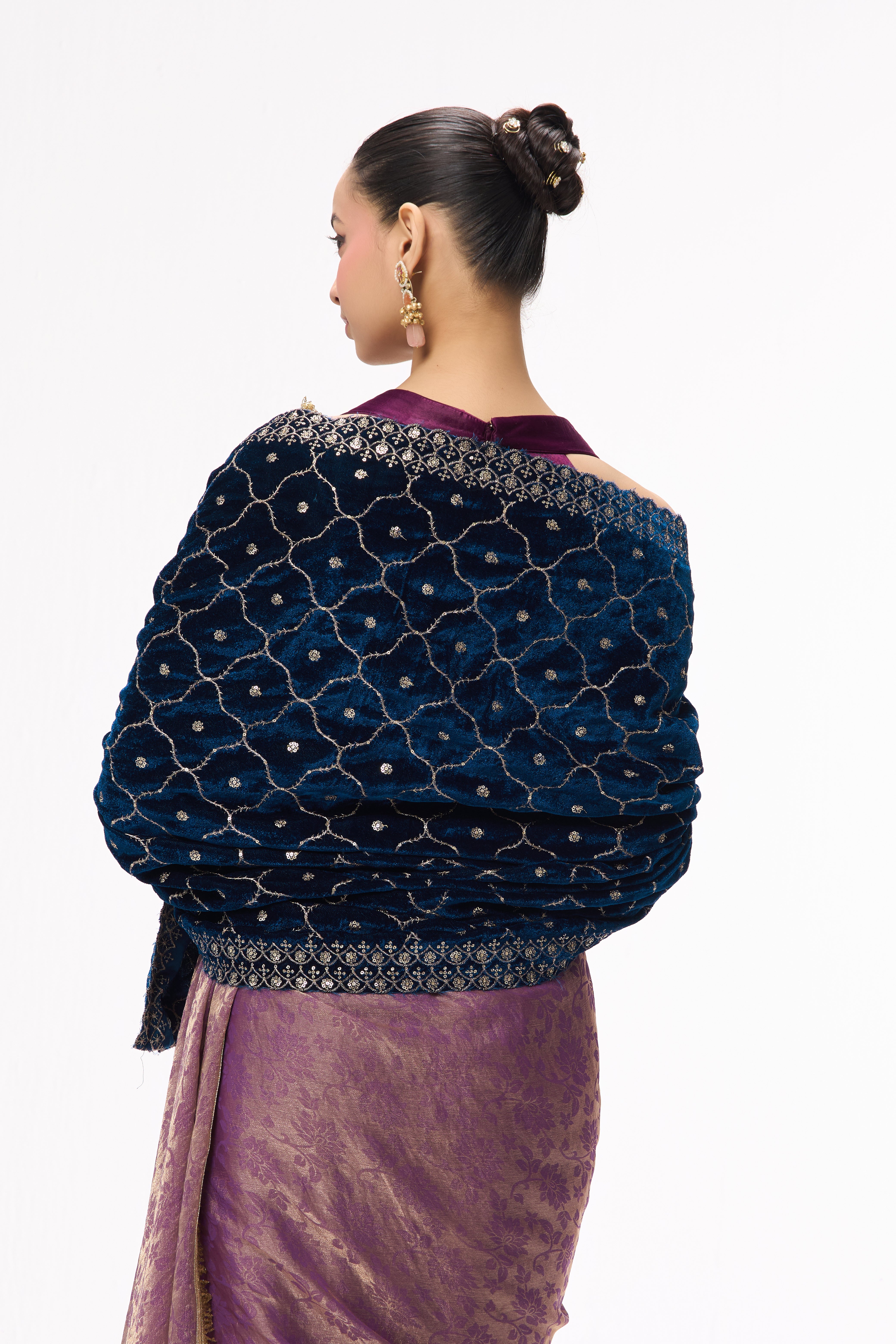 Navy Jaal Embroidered Velvet Shawl