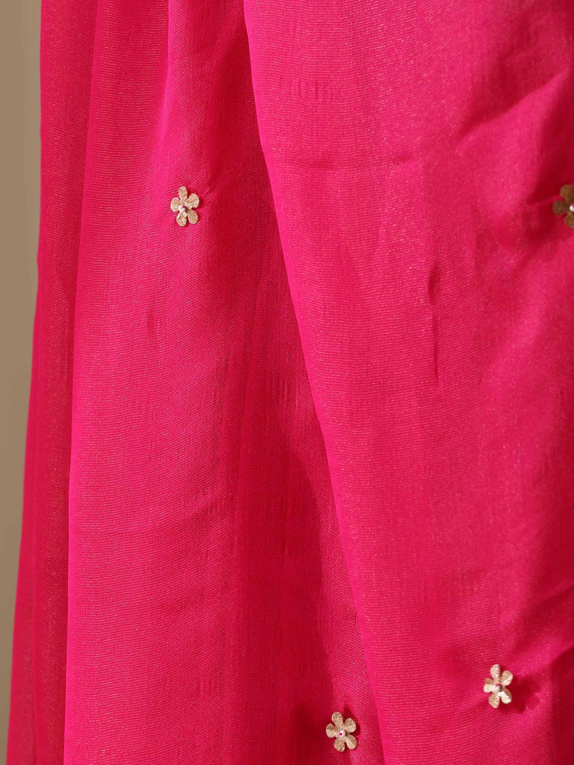 Fuchsia Zari Chiffon Saree with Self Blouse Fabric