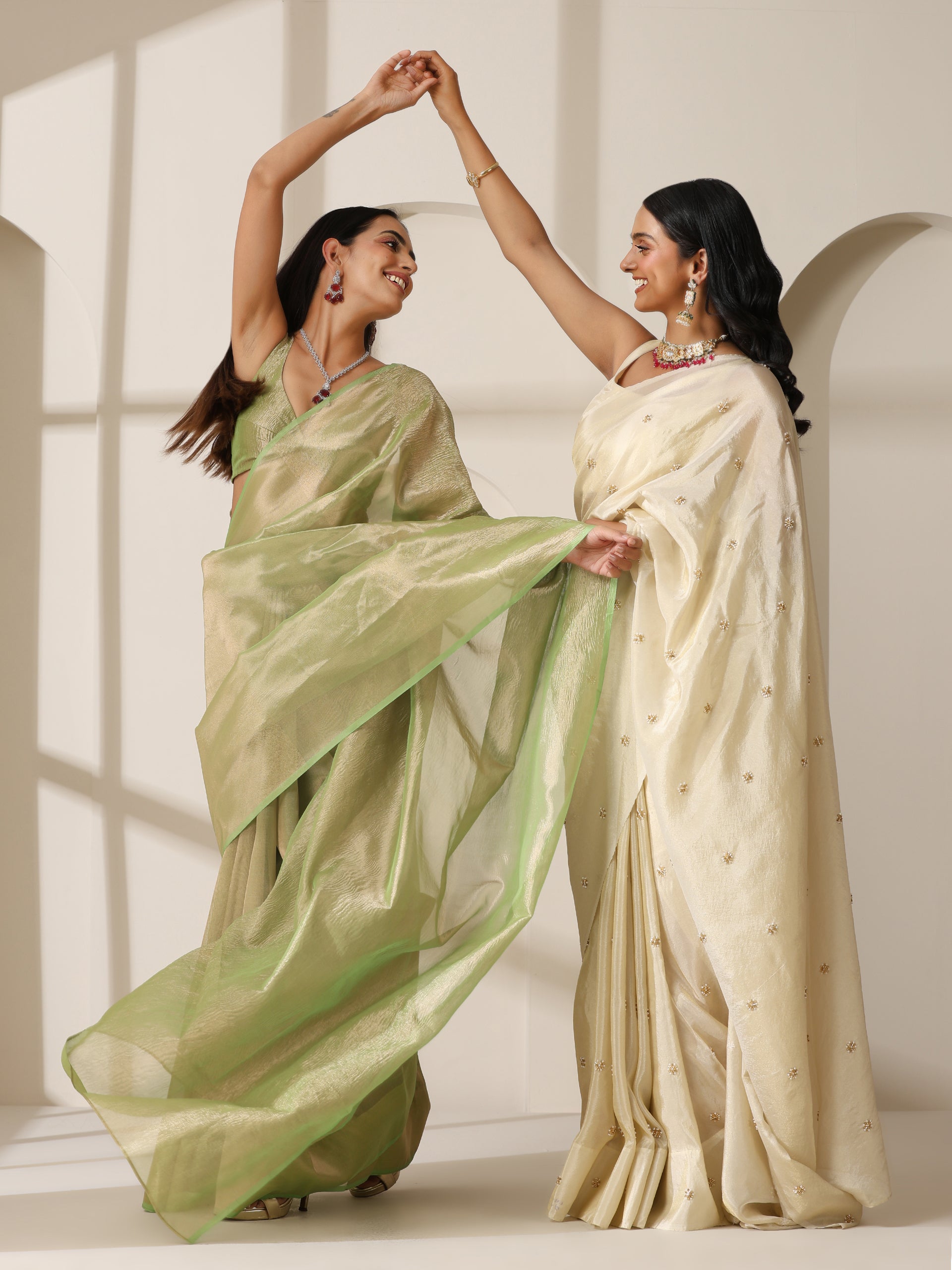 Lemon Green Banarasi Tissue Saree with Blouse Fabric