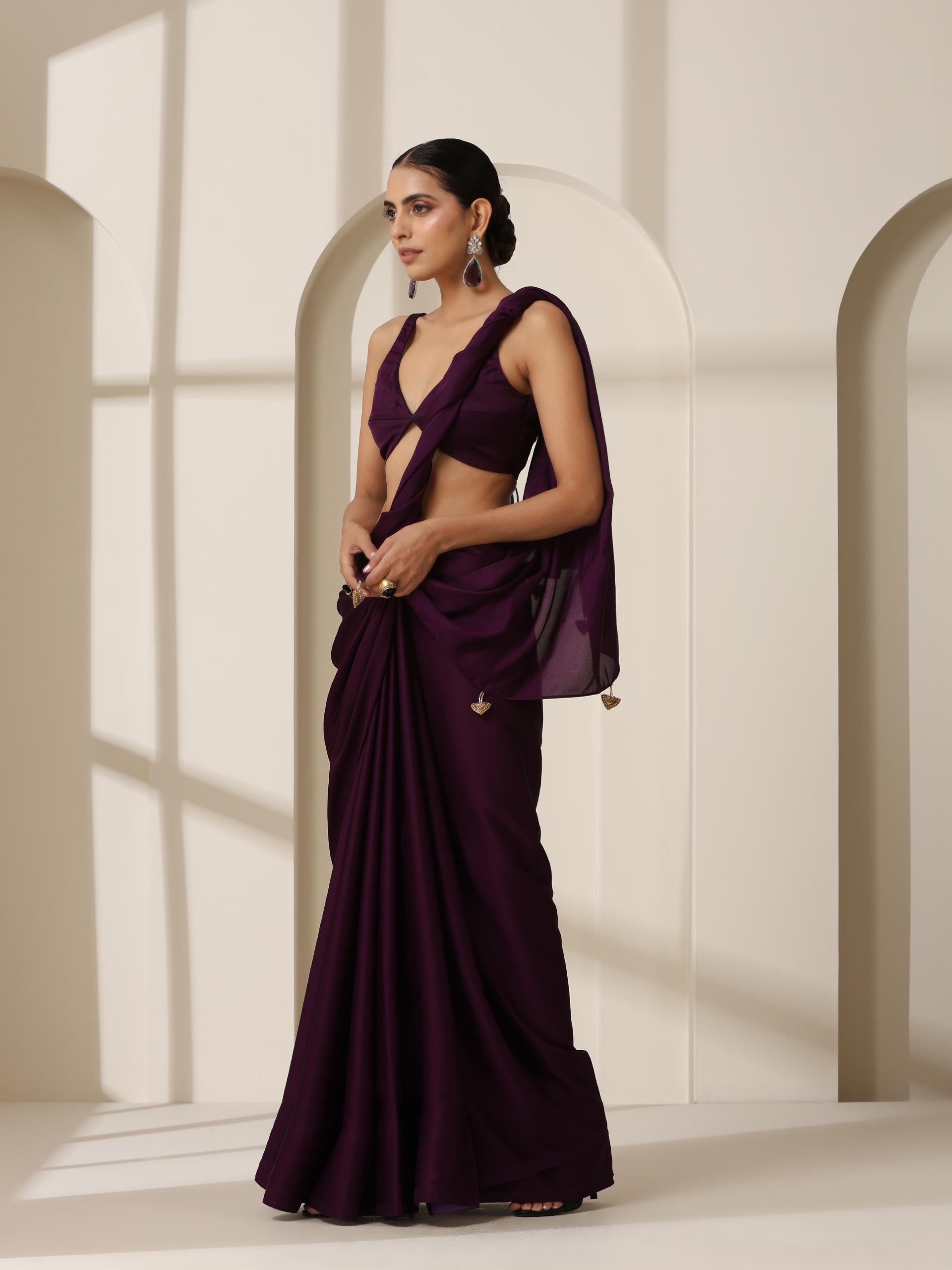 Purple Rain Satin Saree with Blouse Fabric