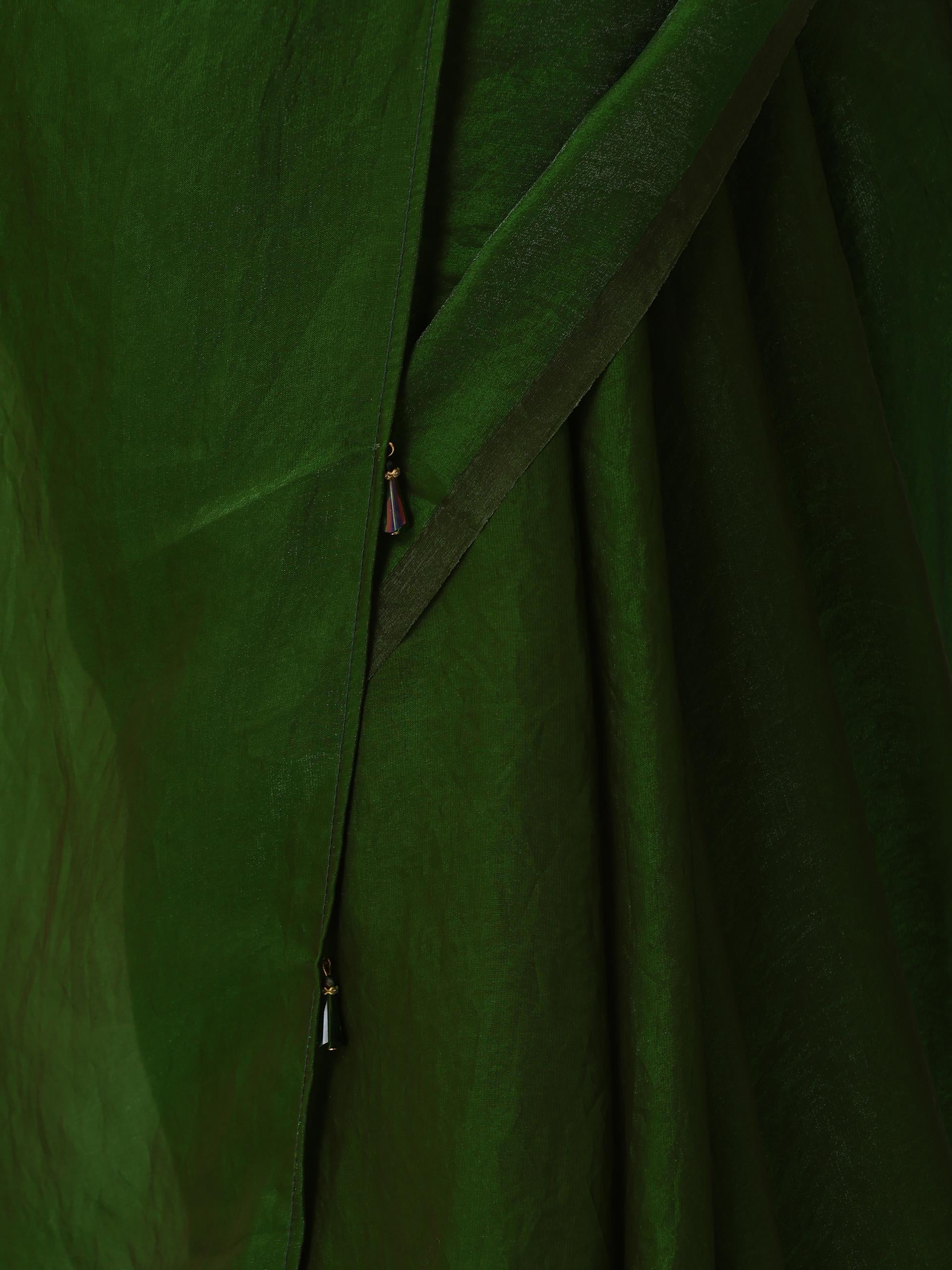 Intoxicated metallic satin green saree with blouse fabric — view 3